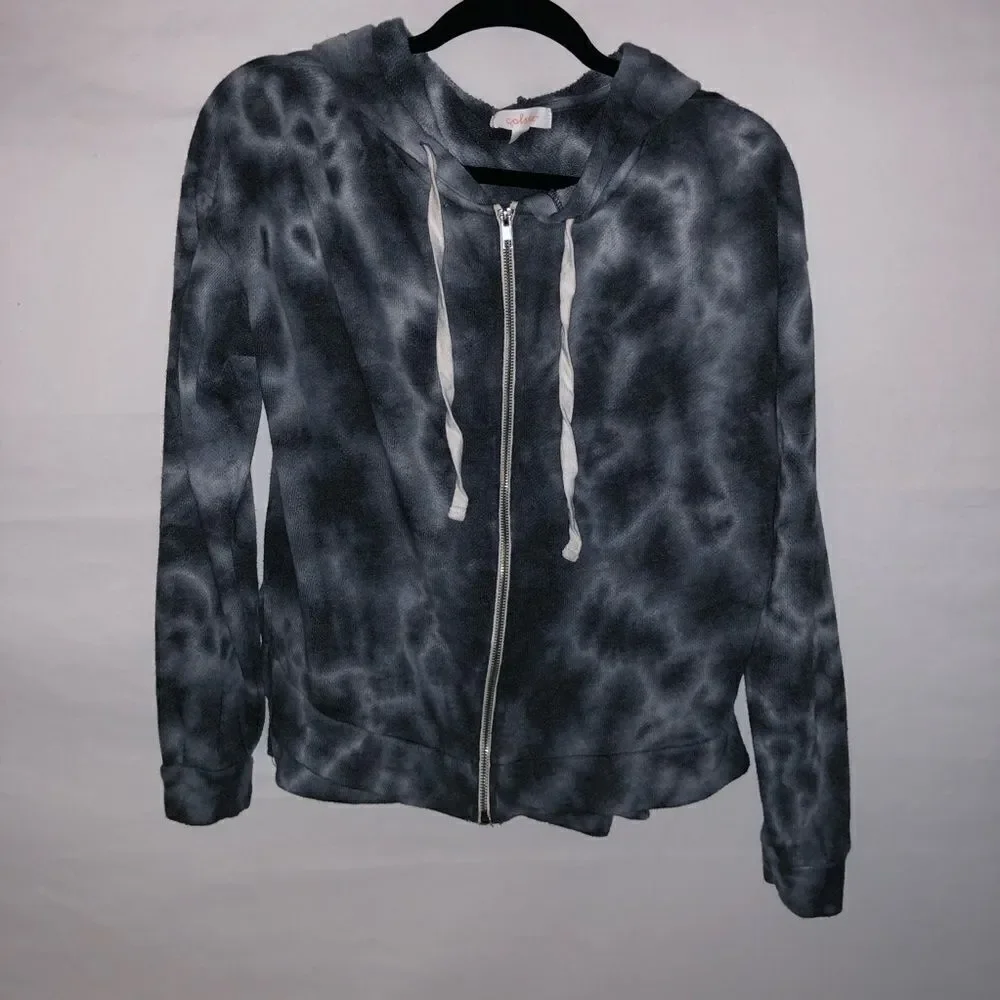 Colsie Blue Grey Tie Dye Hoodie Jacket